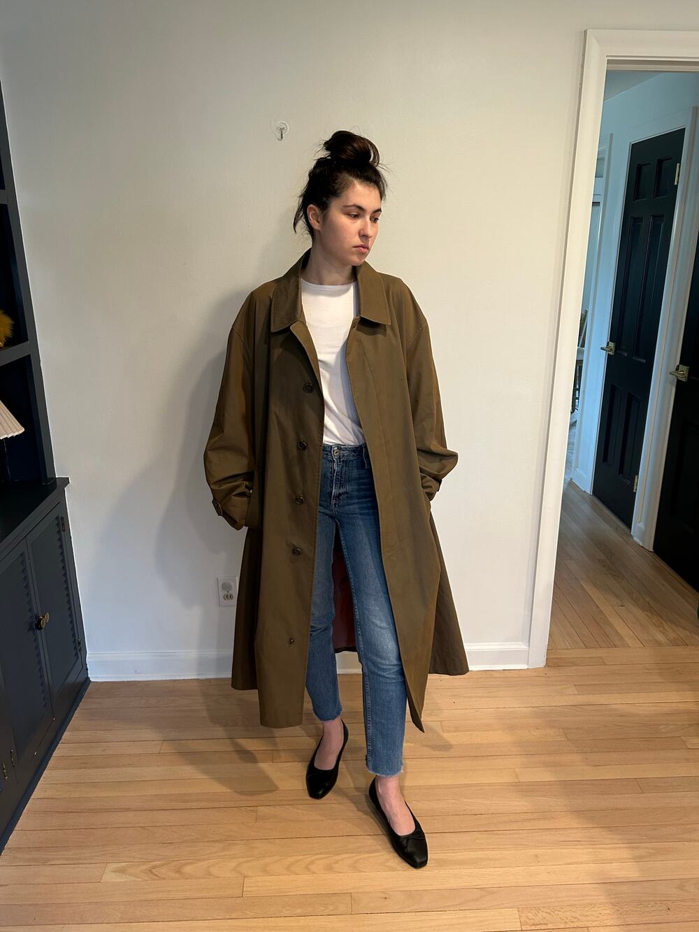 Vintage Barney's New York Brown oversized belted trench coat mens sz 40 S